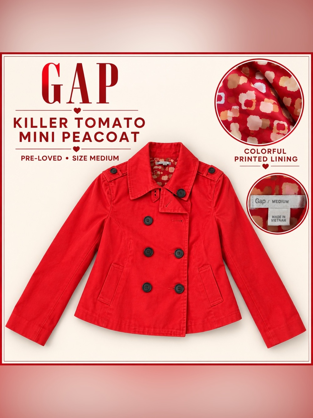 GAP Girls' Bright Red Double-Breasted Peacoat